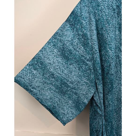 Molly & Isadora Kara Tie-Front Kimono Sleeve Tunic Top in Teal Print Size 2X - Picture 7 of 10
